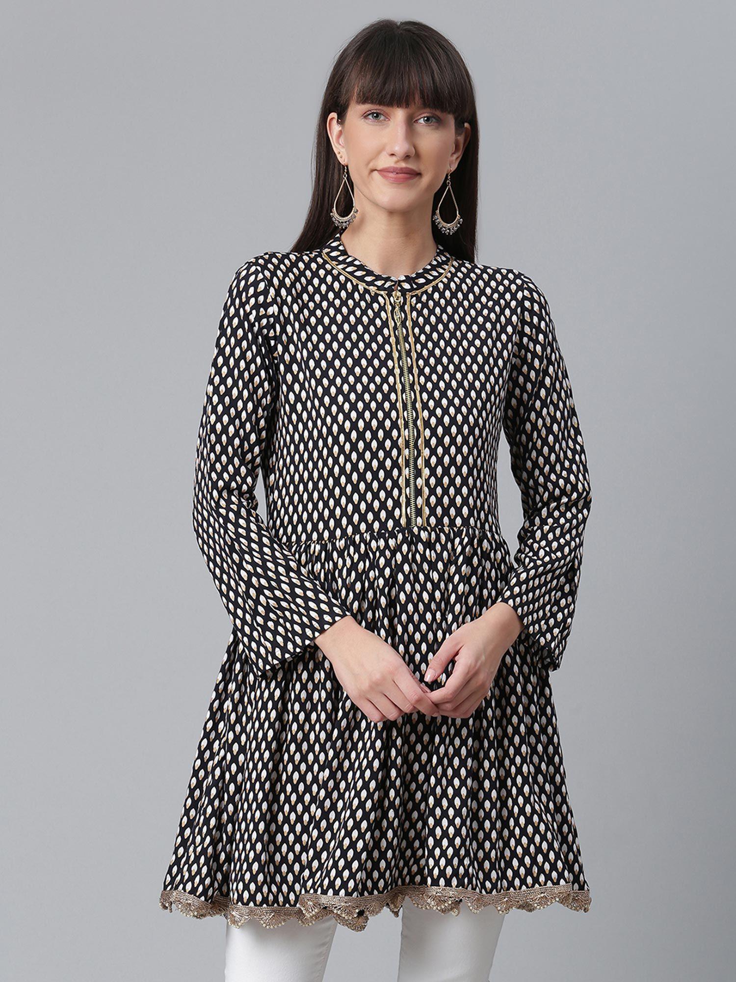 viscose rayon black wax printed western tunic