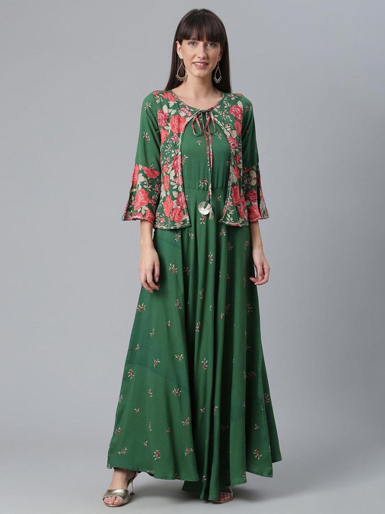 viscose rayon green floral wax printed kurta