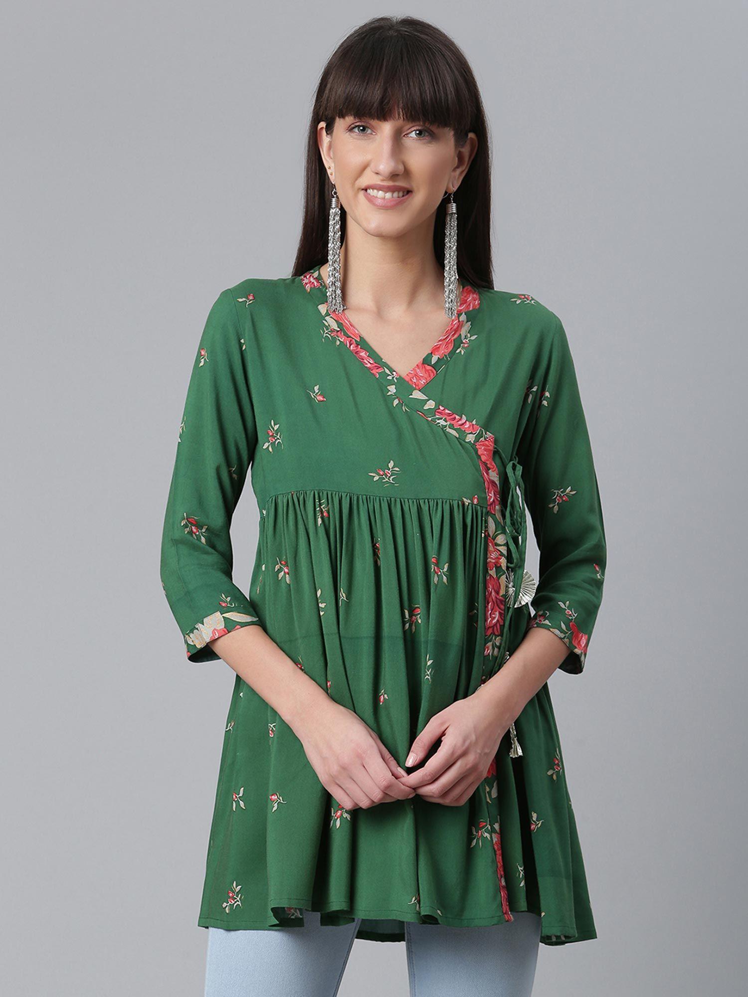 viscose rayon green wax printed western tunic