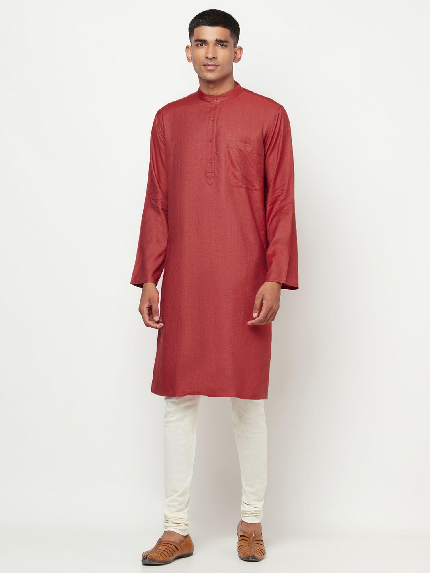 viscose rayon maroon solid men kurta