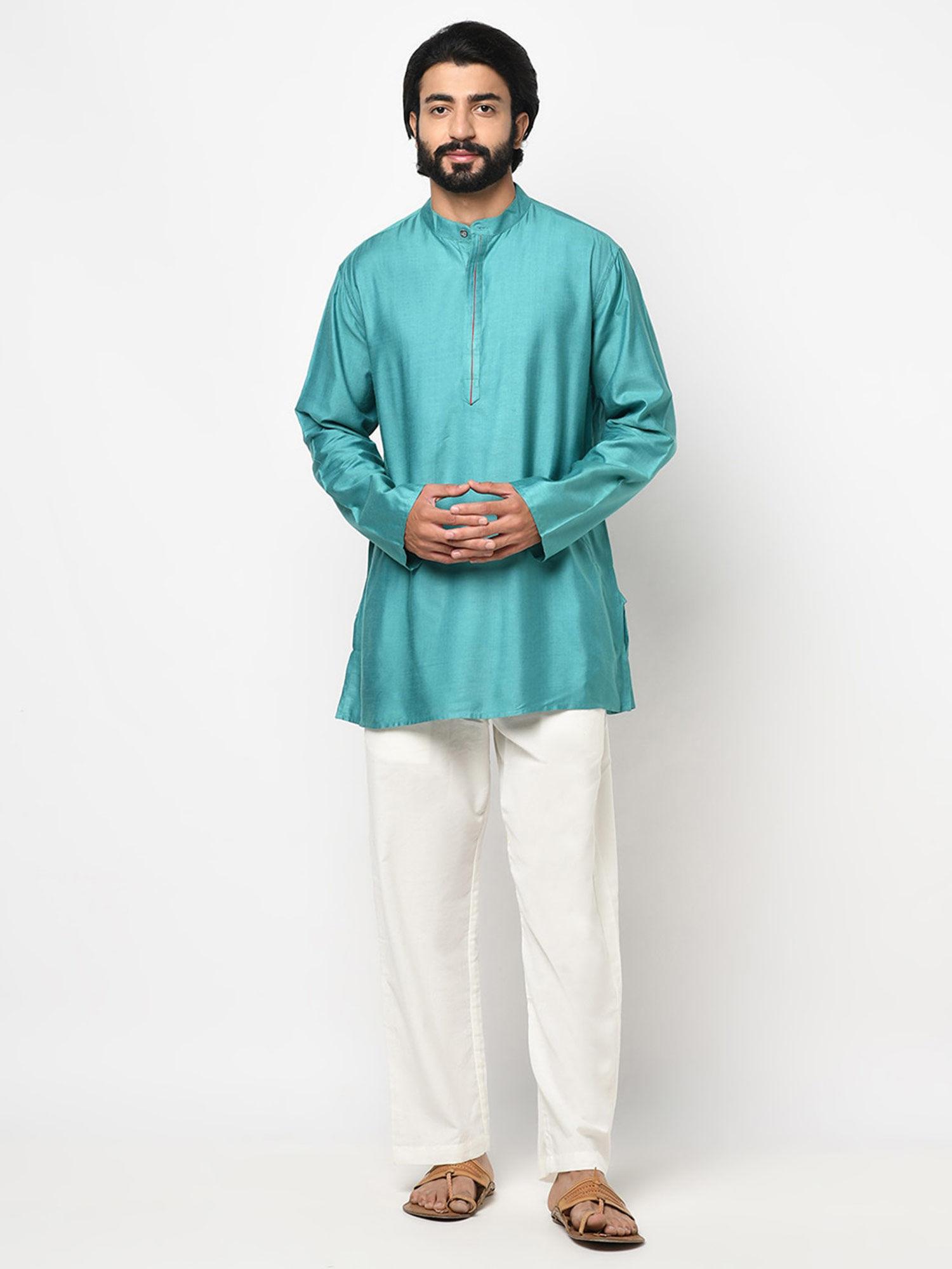 viscose rayon tussar placket detail short kurta