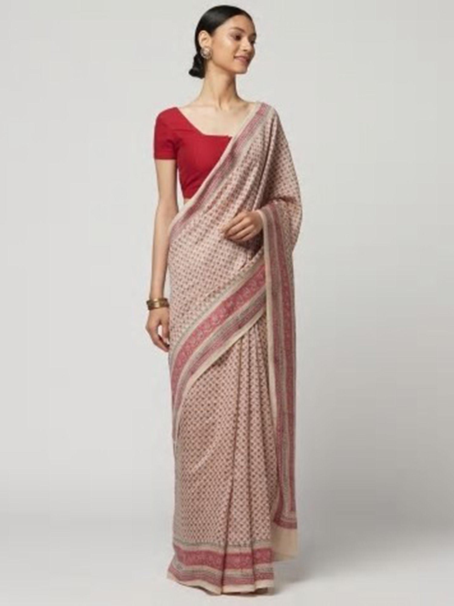 viscose silk block printed sari