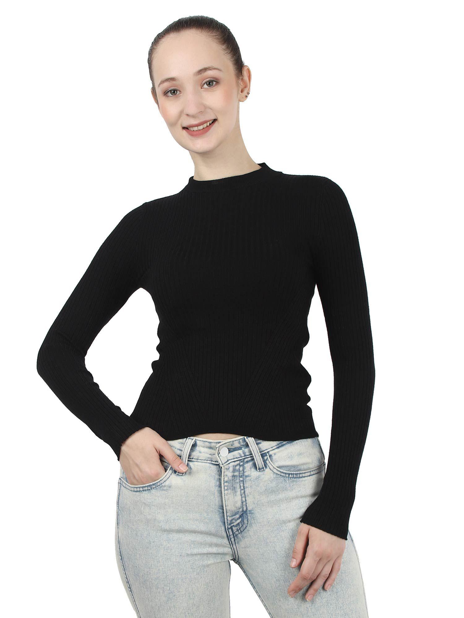 viscose turtle neck ribbed knit black sweater