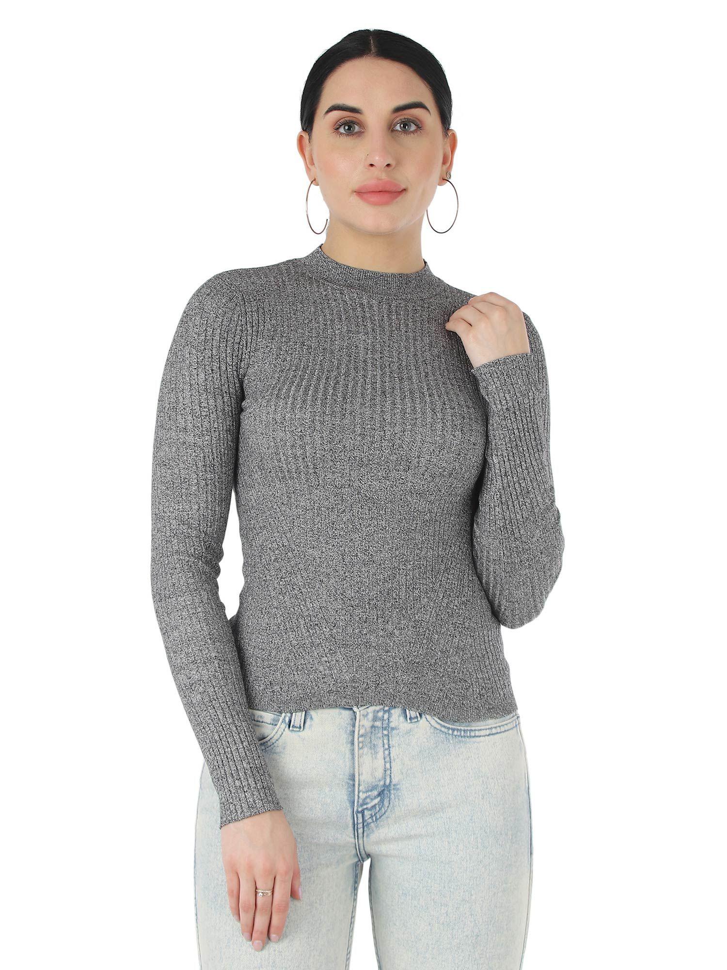 viscose turtle neck ribbed knit grey sweater