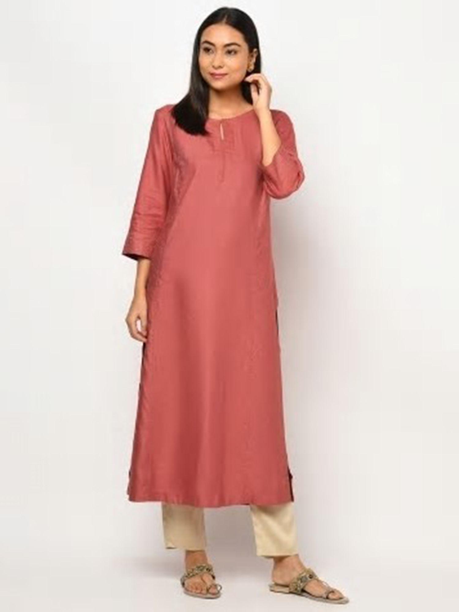 viscose tussar contrast trim long kurta