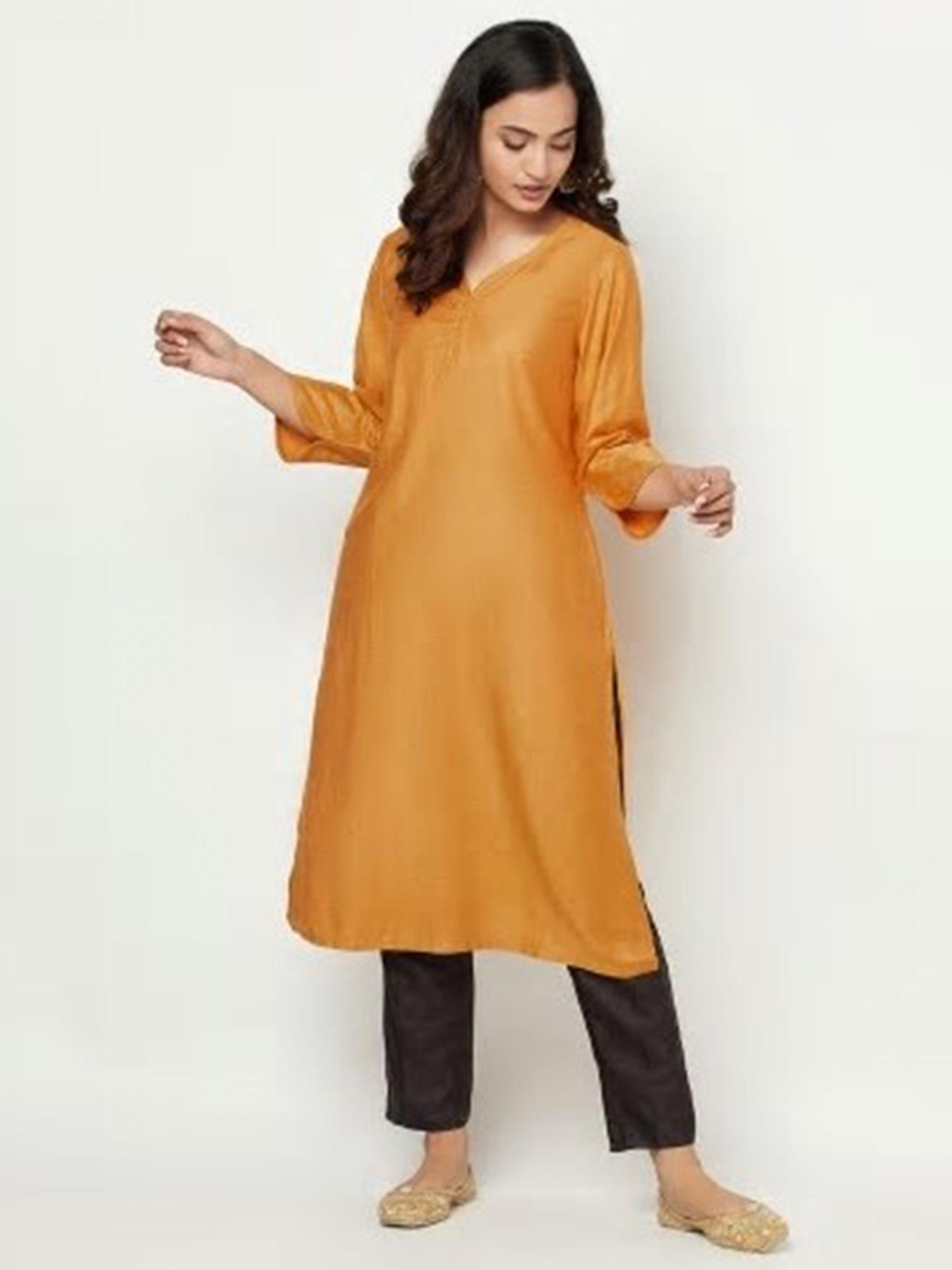 viscose tussar embroidered knee length kurta