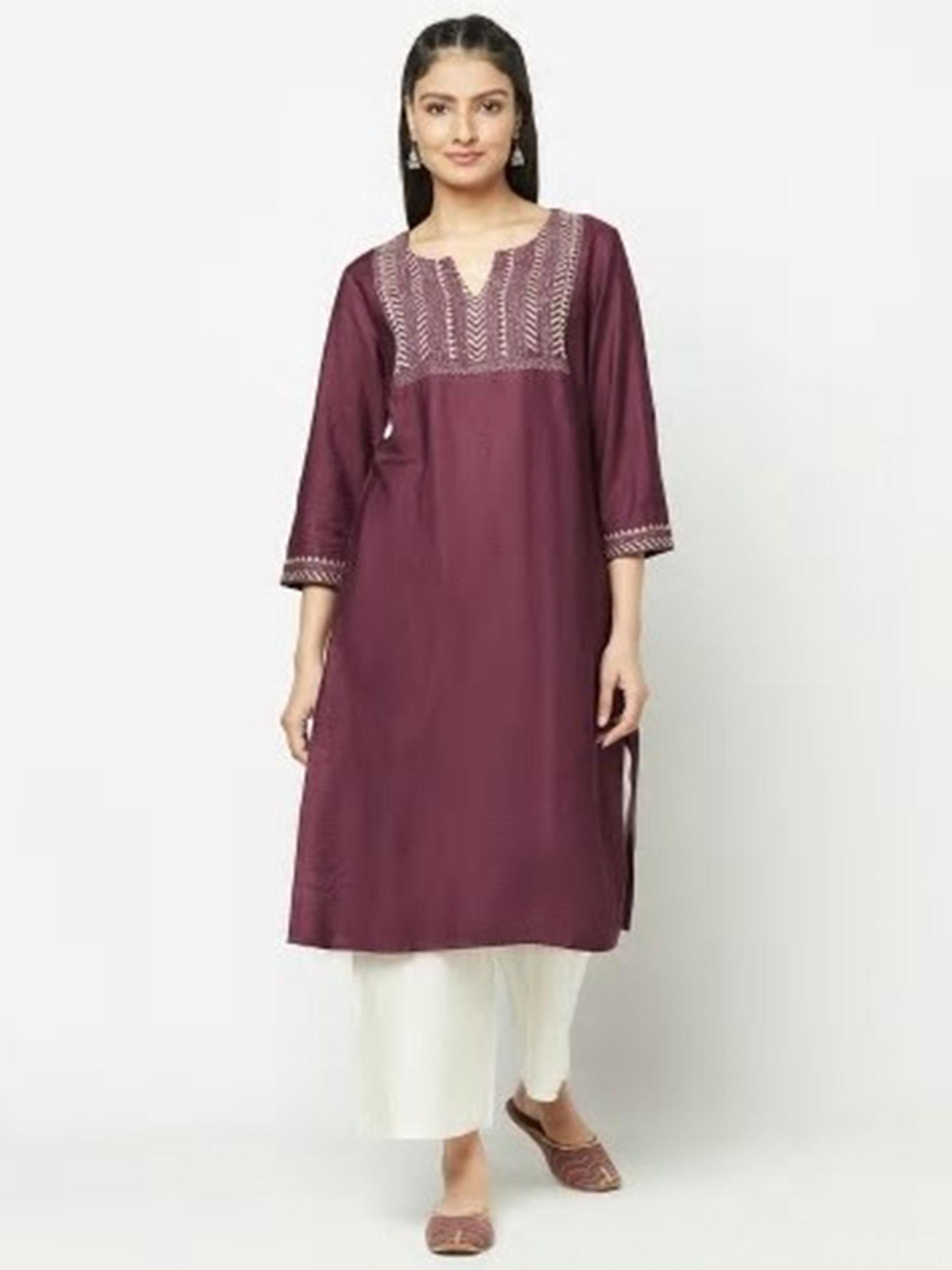 viscose tussar embroidered knee length kurta