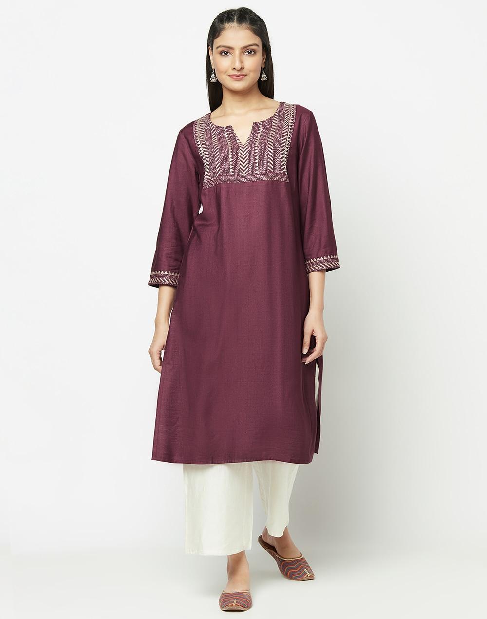 viscose tussar embroidered knee length kurta