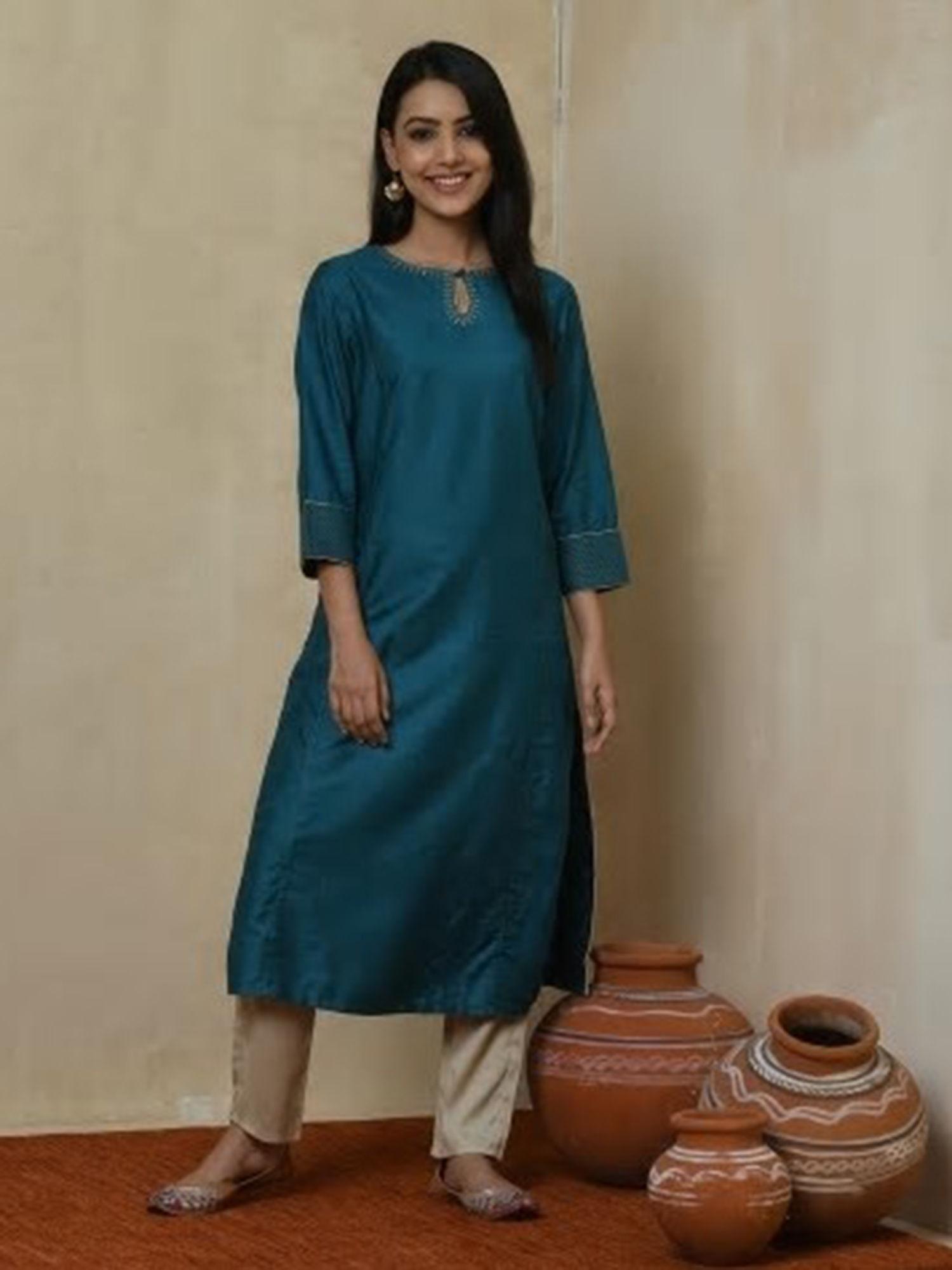 viscose tussar embroidered long kurta