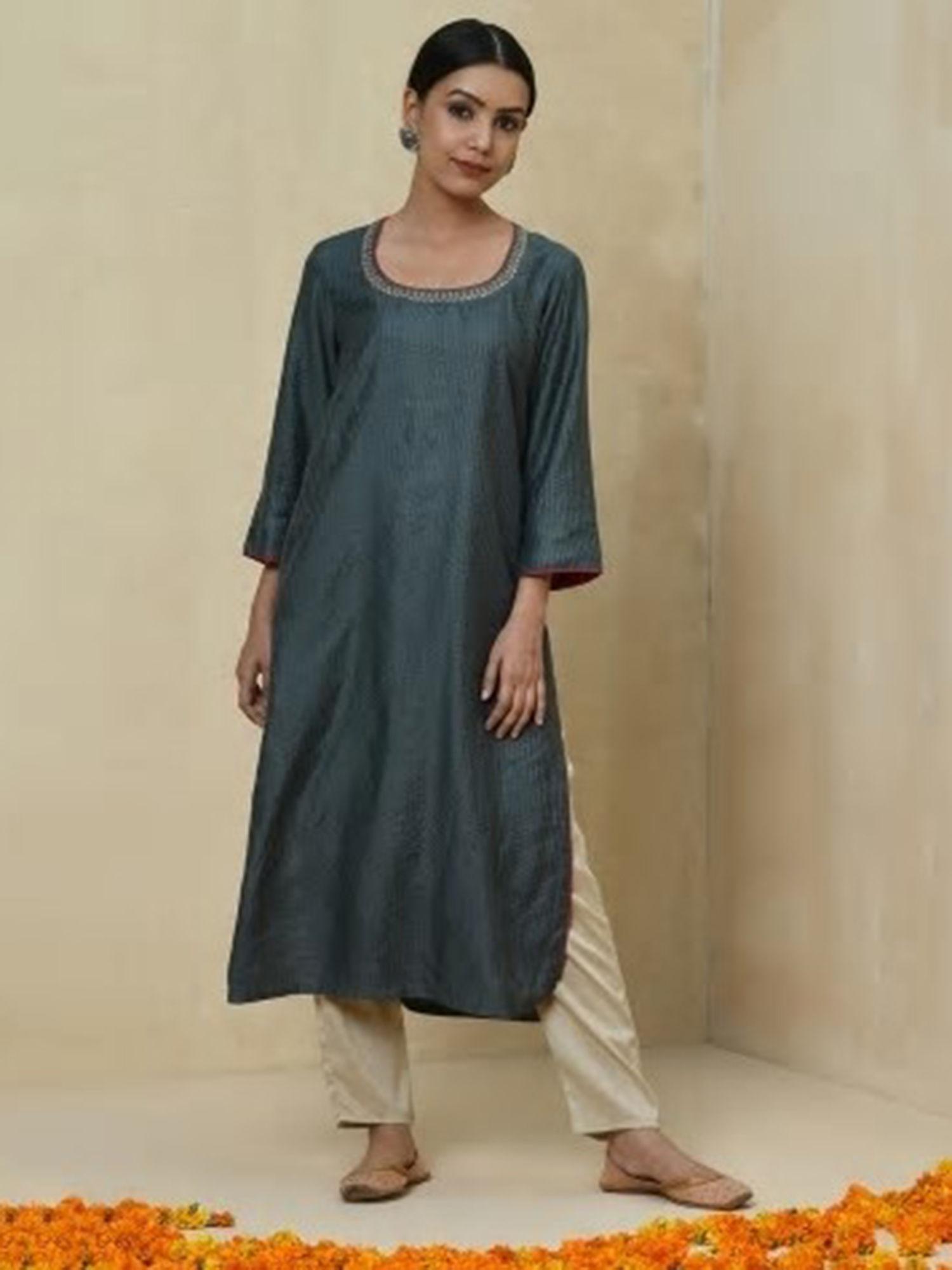 viscose tussar embroidered long kurta