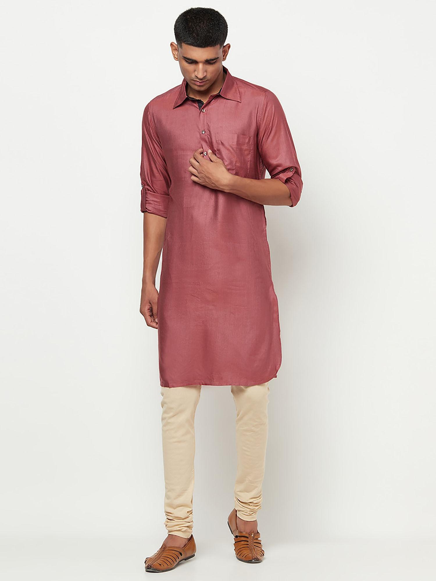 viscose tussar rollup sleeves pathani kurta