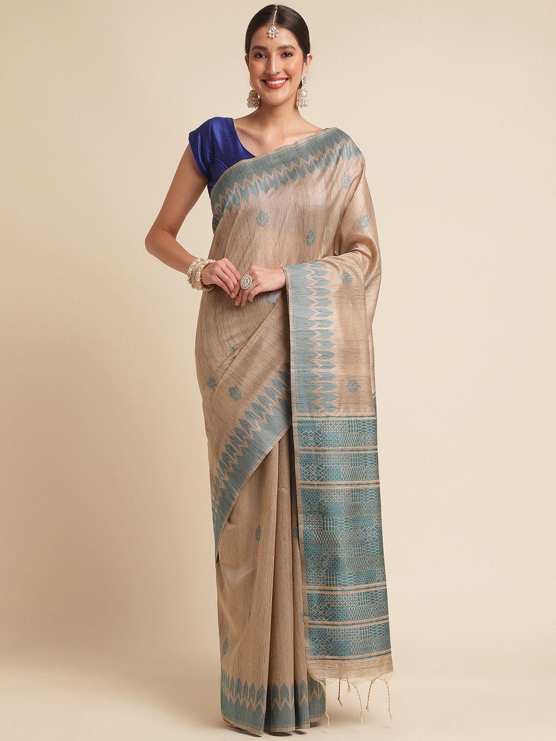 vishnu weaves ethnic motifs printed jute silk tussar saree