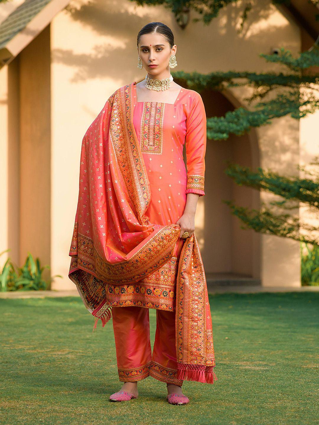 vishnu weaves ethnic motifs woven design zari pashmina unstitched dress material