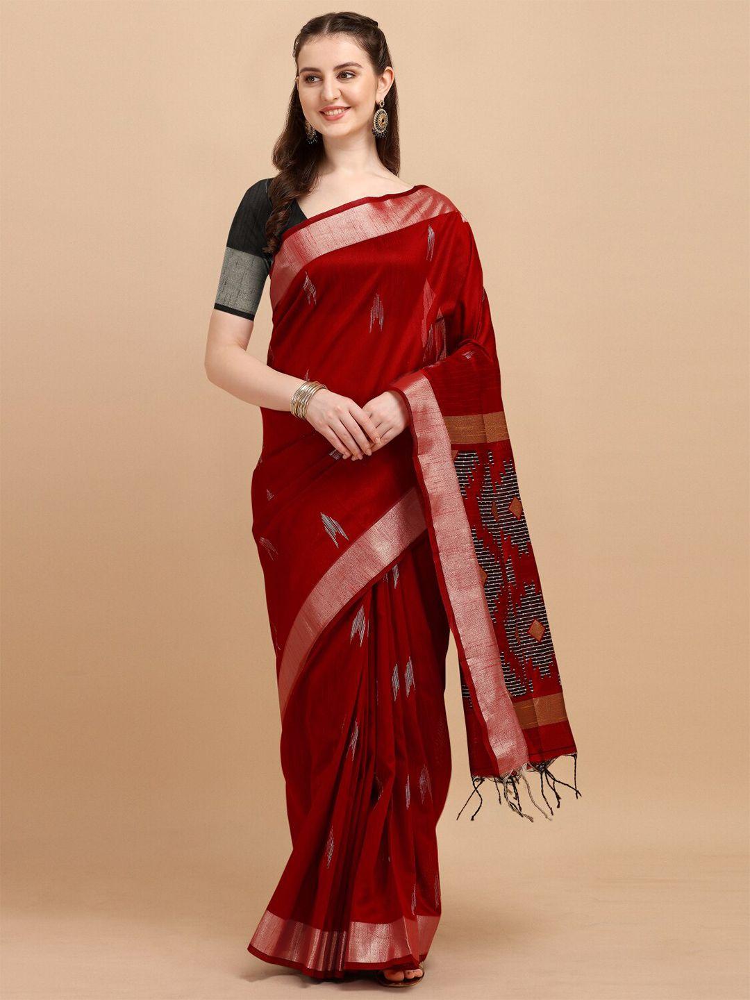 vishnu weaves maroon & black ethnic motifs zari bhagalpuri saree