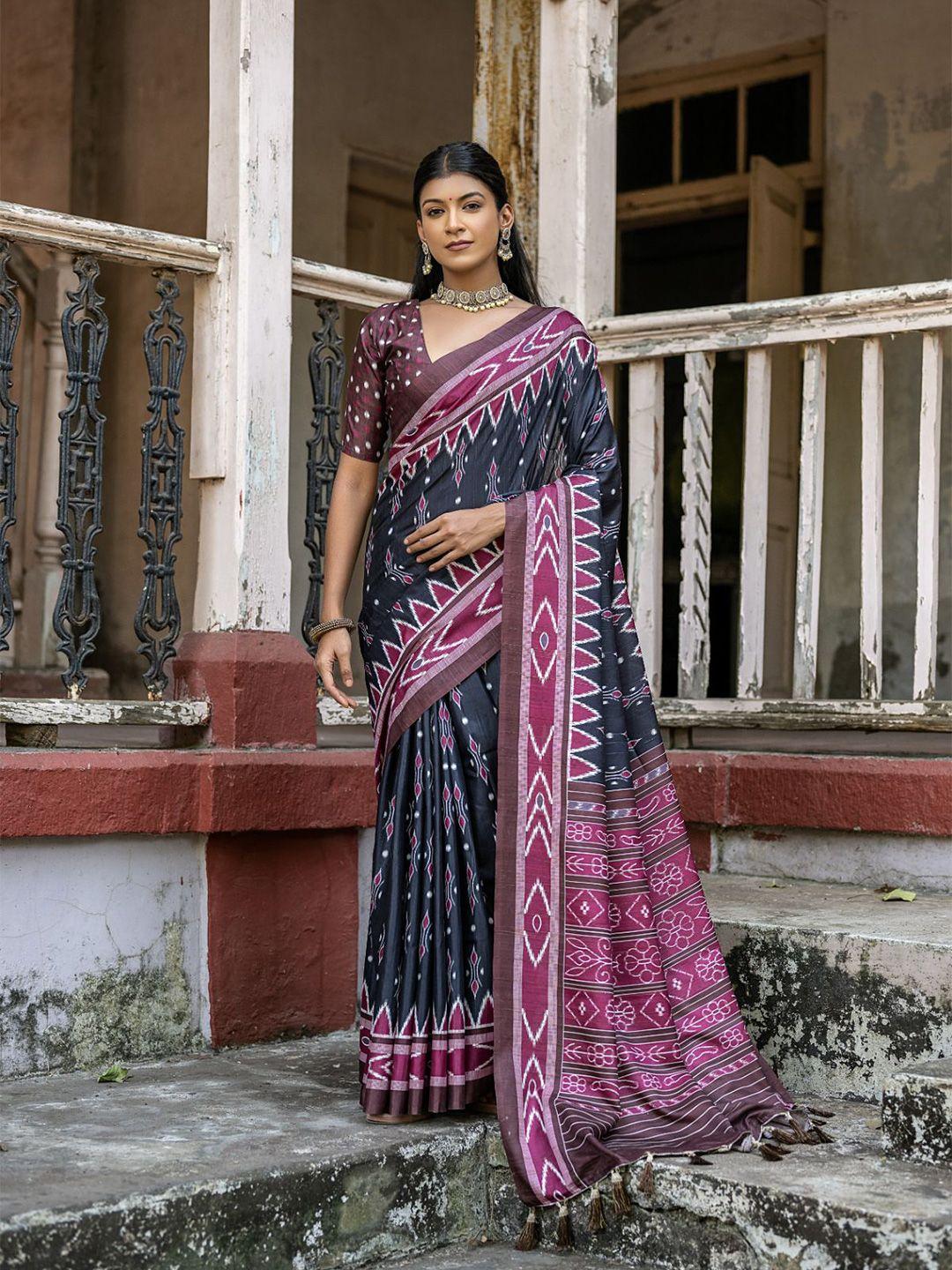 vishnu weaves ajrak block silk cotton ikat saree