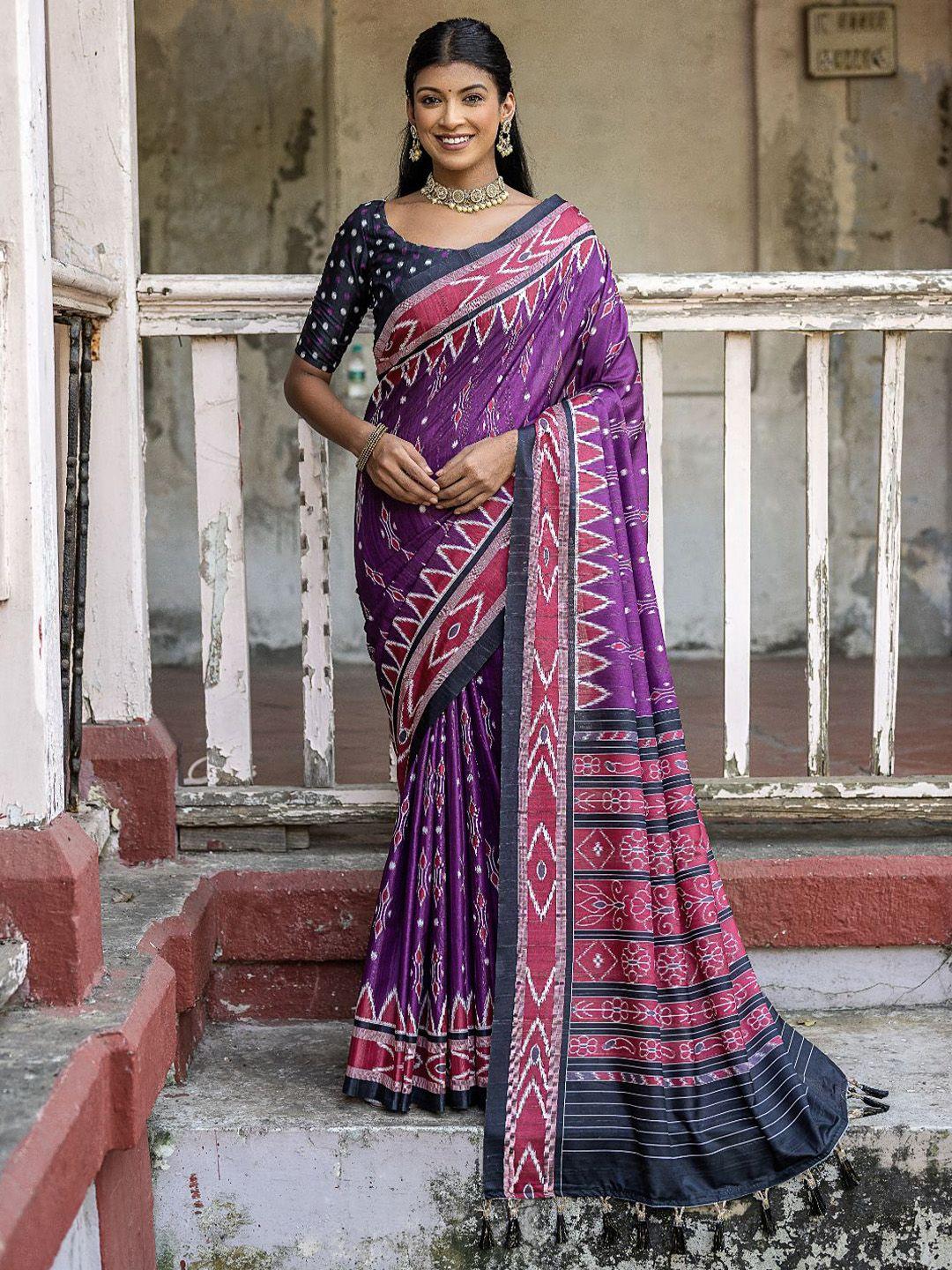 vishnu weaves ajrak printed ikat saree