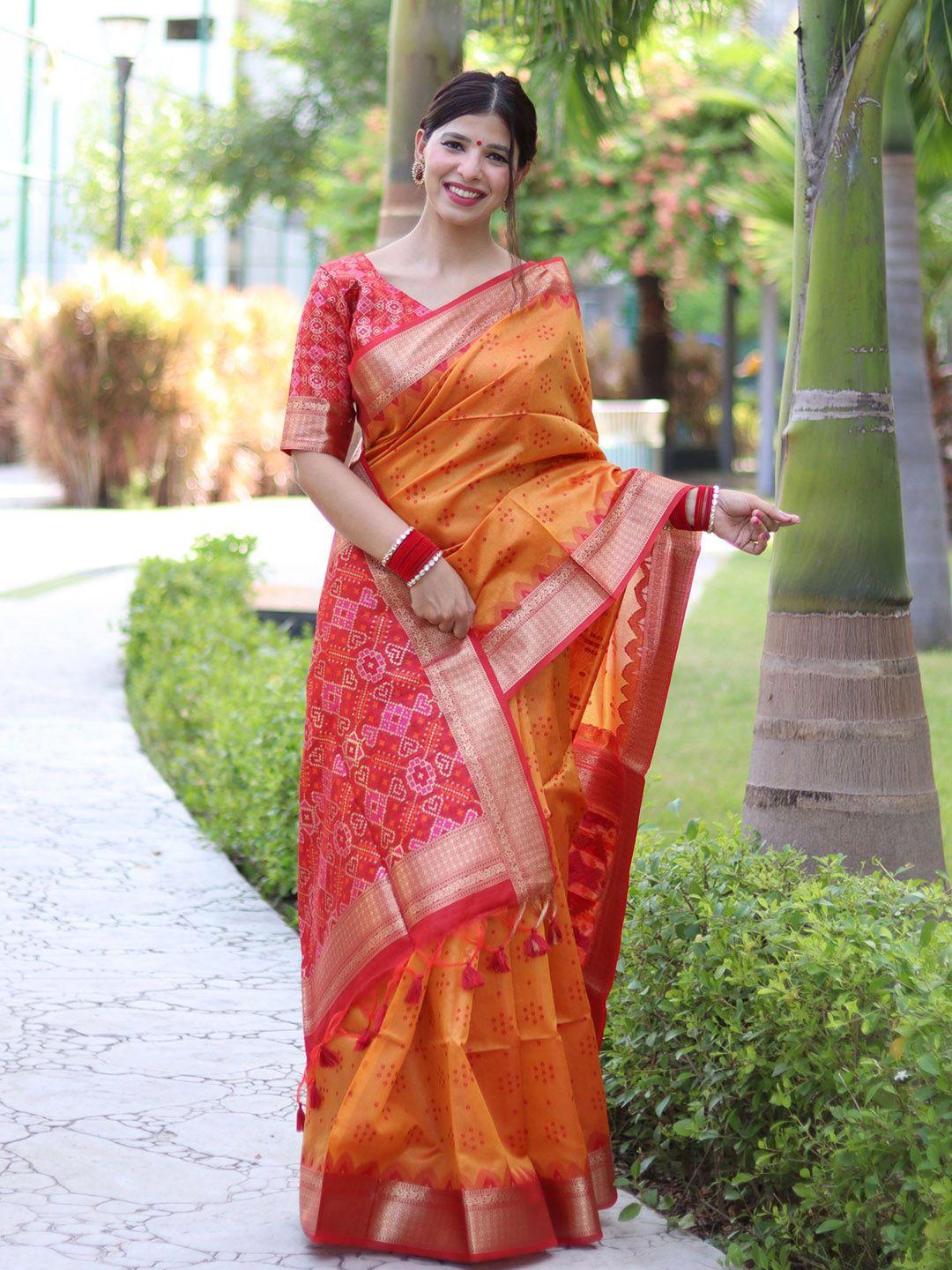 vishnu weaves bandhani printed zari patola saree