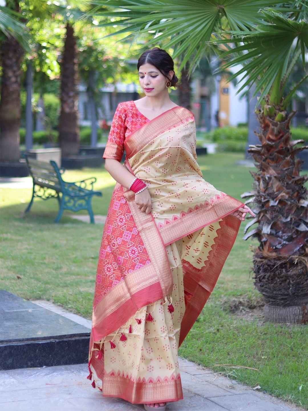 vishnu weaves bandhani printed zari patola saree