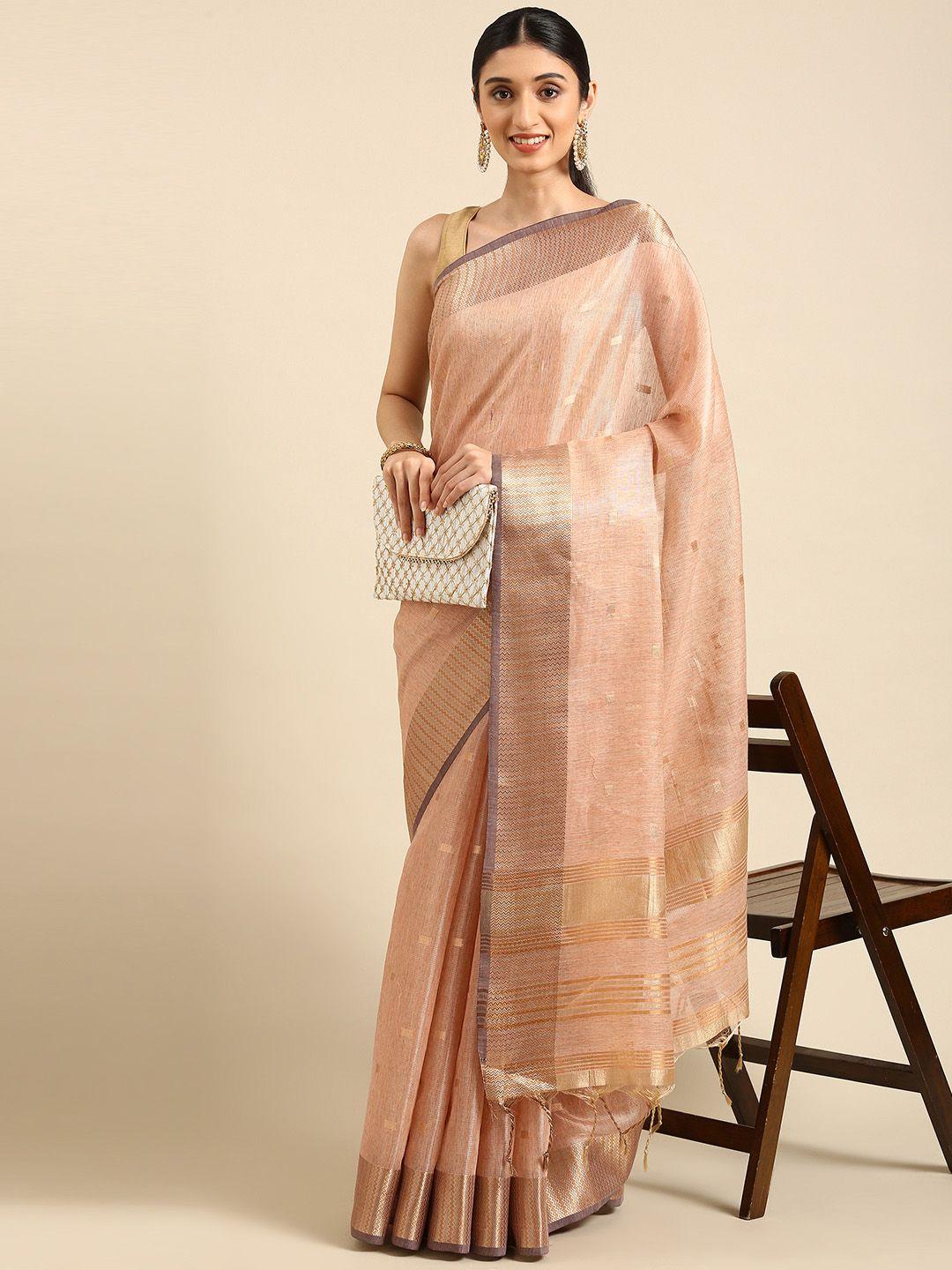 vishnu weaves beige zari tissue maheshwari saree