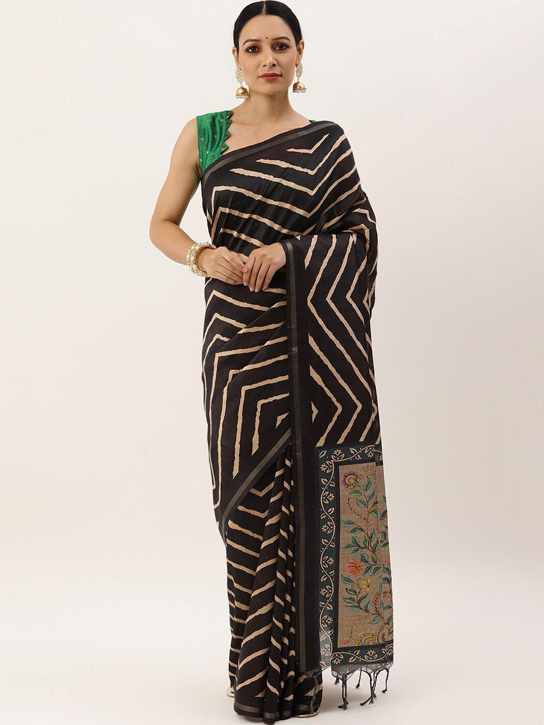 vishnu weaves black & gold-toned jute silk tussar saree