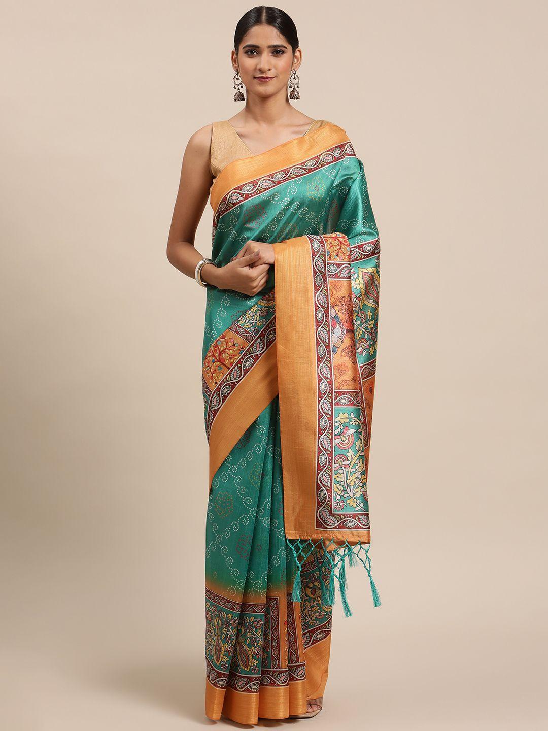 vishnu weaves blue & mustard yellow ethnic motifs zari silk cotton saree