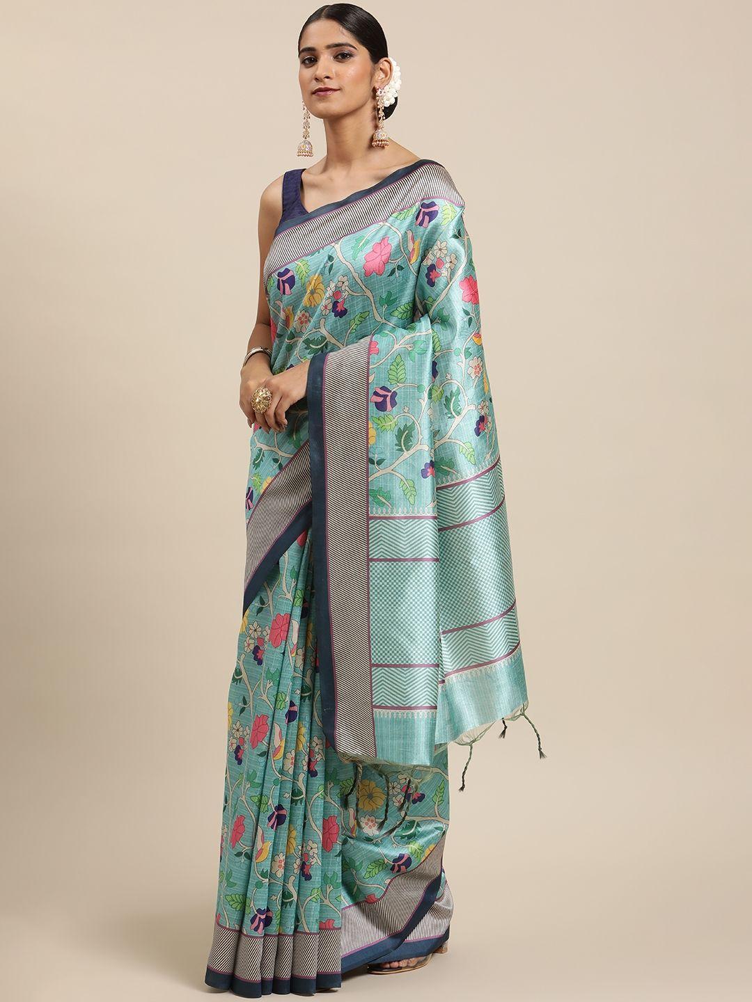 vishnu weaves blue & pink ethnic motifs silk cotton ready to wear paithani saree