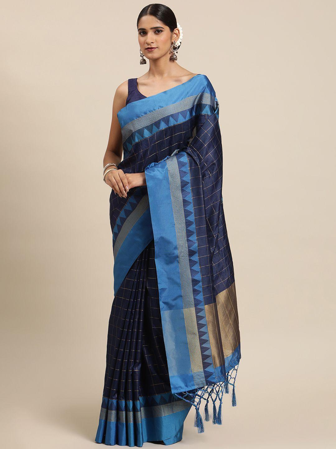 vishnu weaves blue checked zari saree