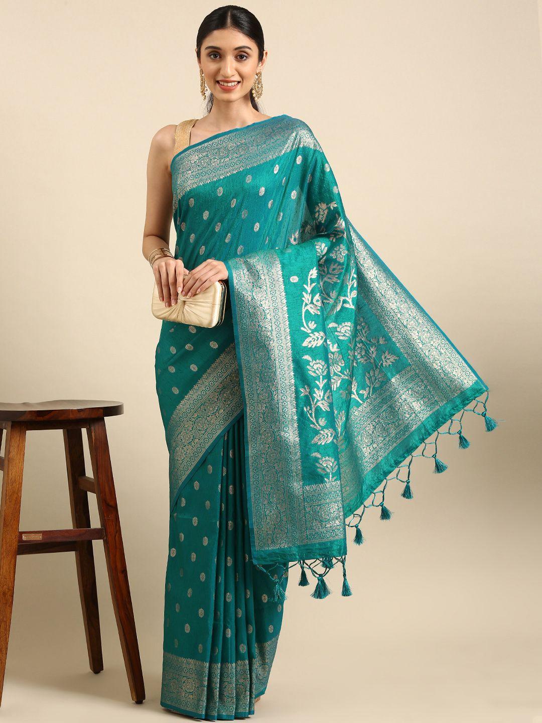 vishnu weaves blue ethnic motifs zari jute silk banarasi saree