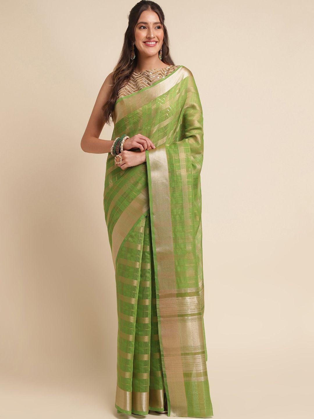 vishnu weaves checked woven design zari organza saree