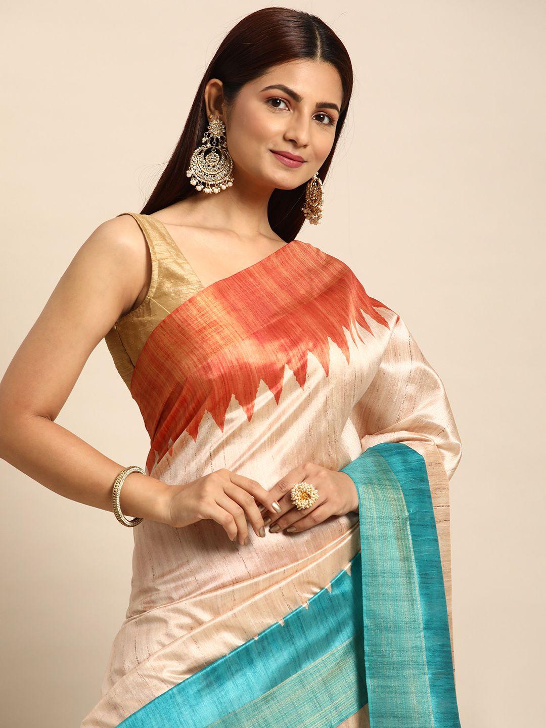 vishnu weaves colourblocked silk blend tussar saree