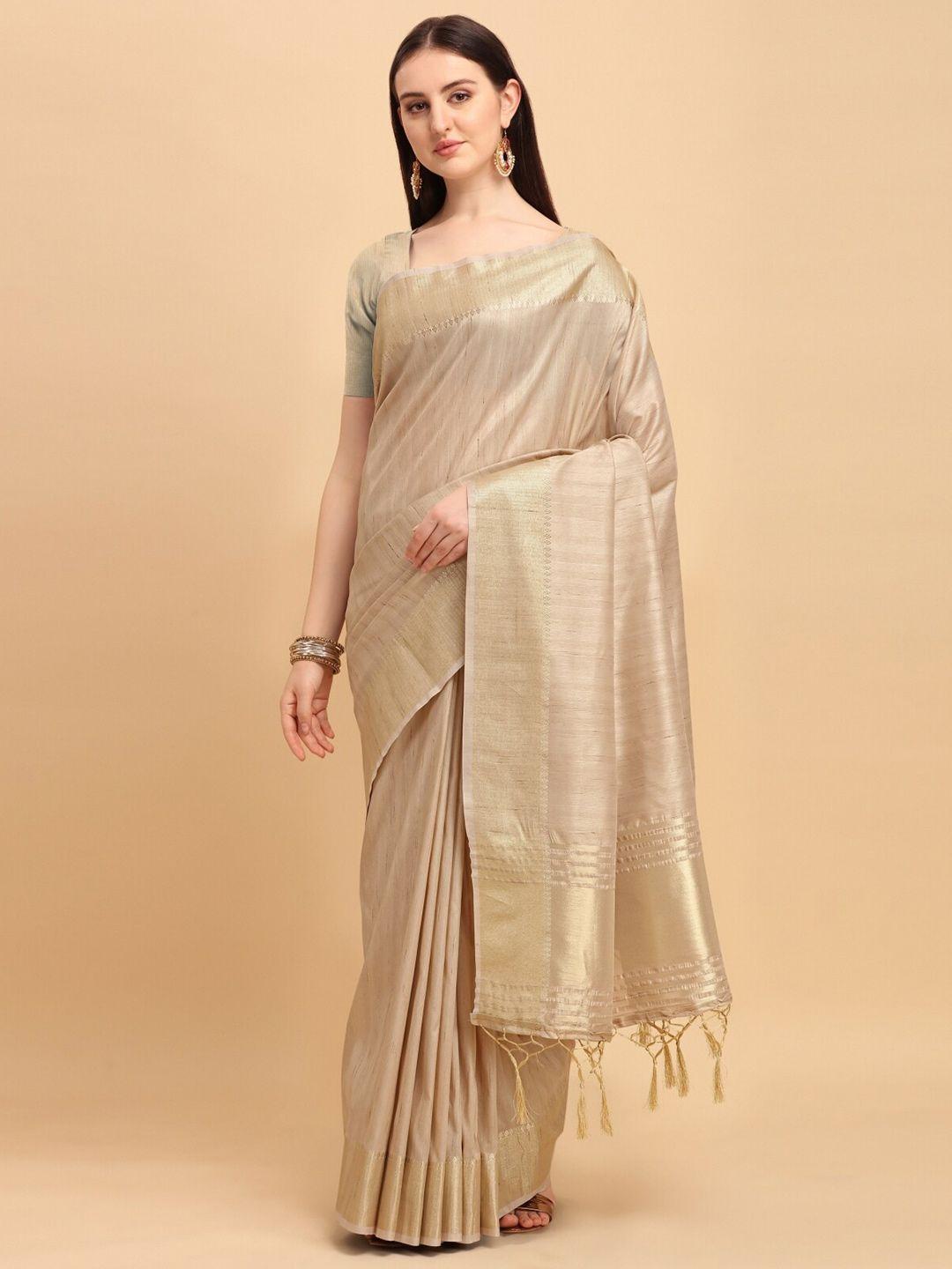 vishnu weaves copper-toned woven design zari tussar saree