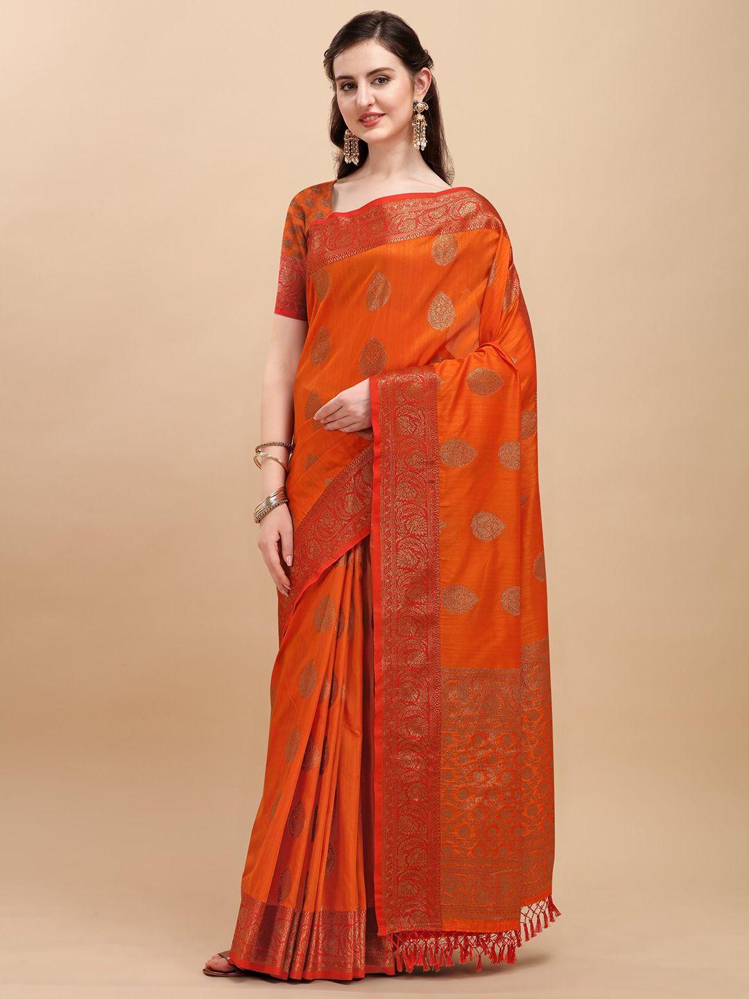 vishnu weaves ethnic motif zari silk blend banarasi saree with blouse piece