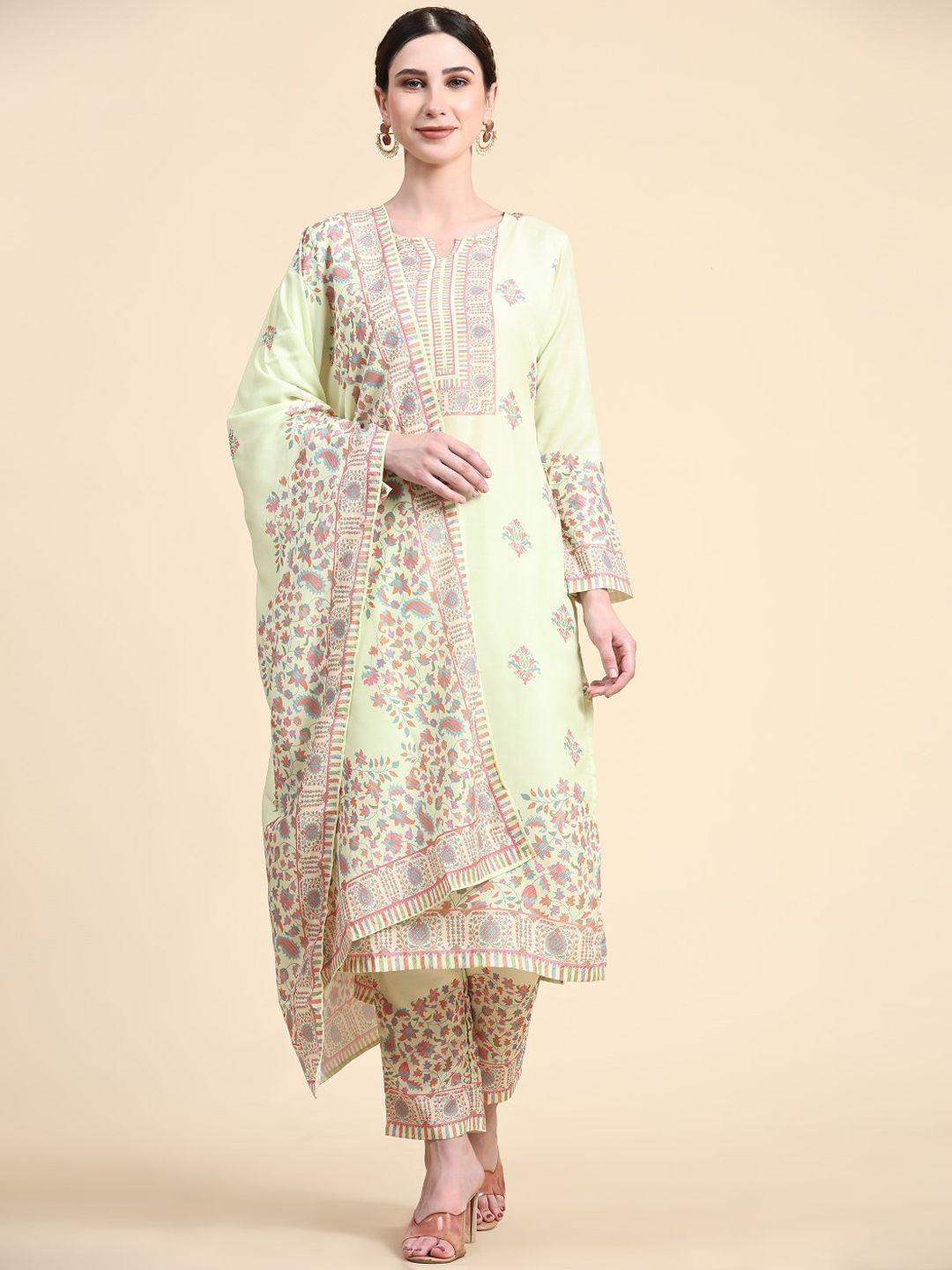 vishnu weaves ethnic motifs printed kurta with trousers & dupatta