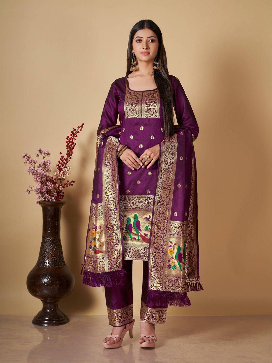 vishnu weaves ethnic motifs woven design kalamkari pure silk unstitched dress material