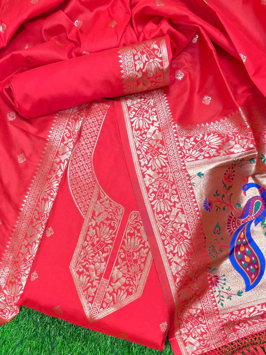 vishnu weaves ethnic motifs woven design zari detail pure silk unstitched dress material