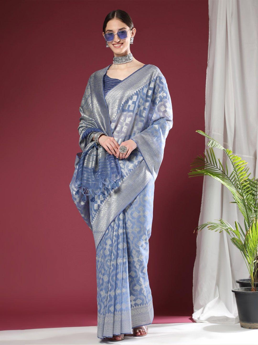 vishnu weaves ethnic motifs woven design zari pure linen jamdani saree