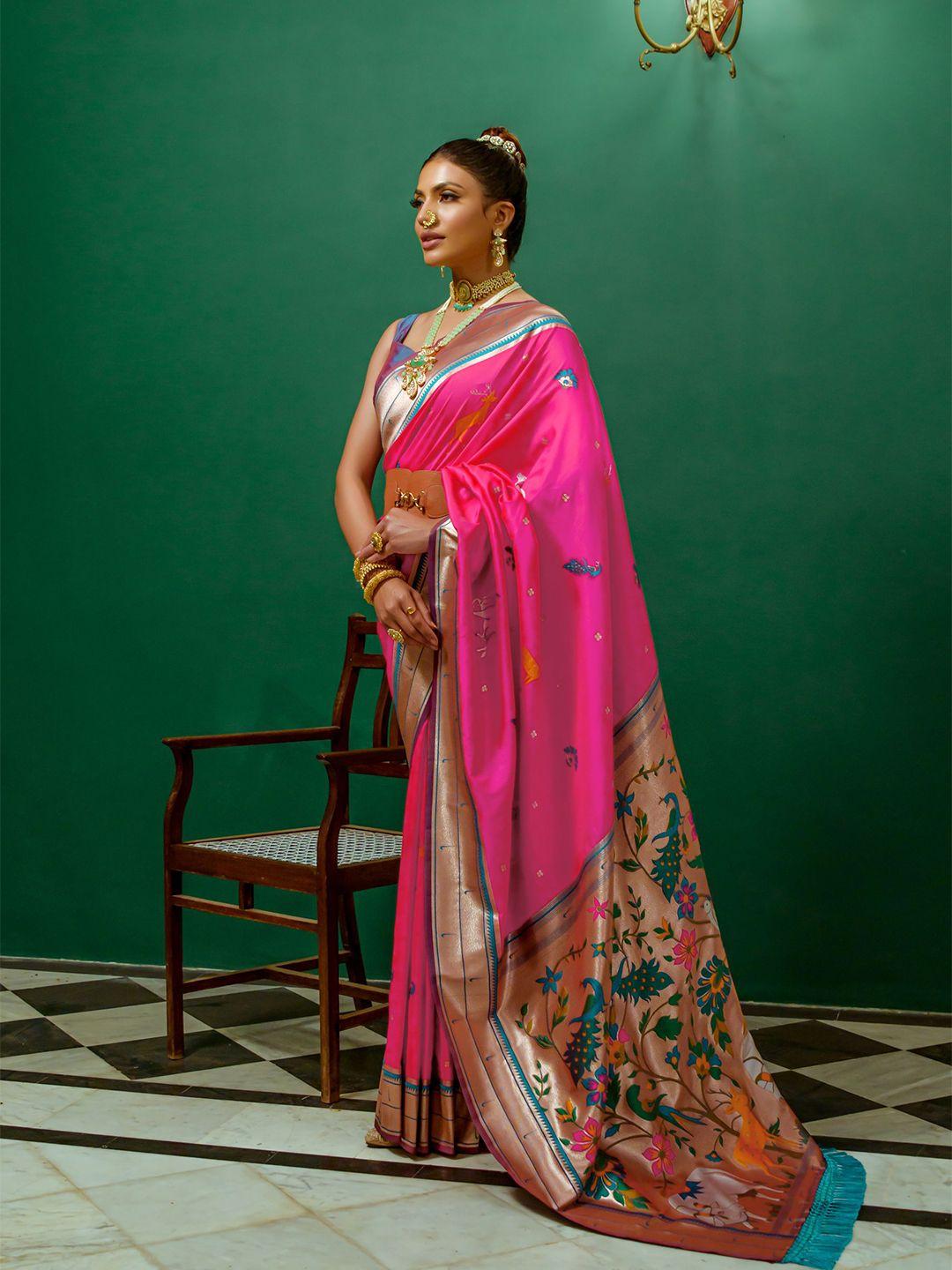 vishnu weaves ethnic motifs woven design zari pure silk paithani saree