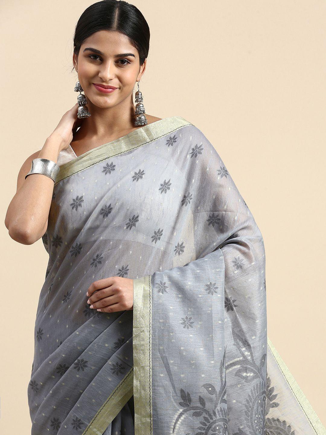 vishnu weaves ethnic motifs zari linen blend jamdani saree