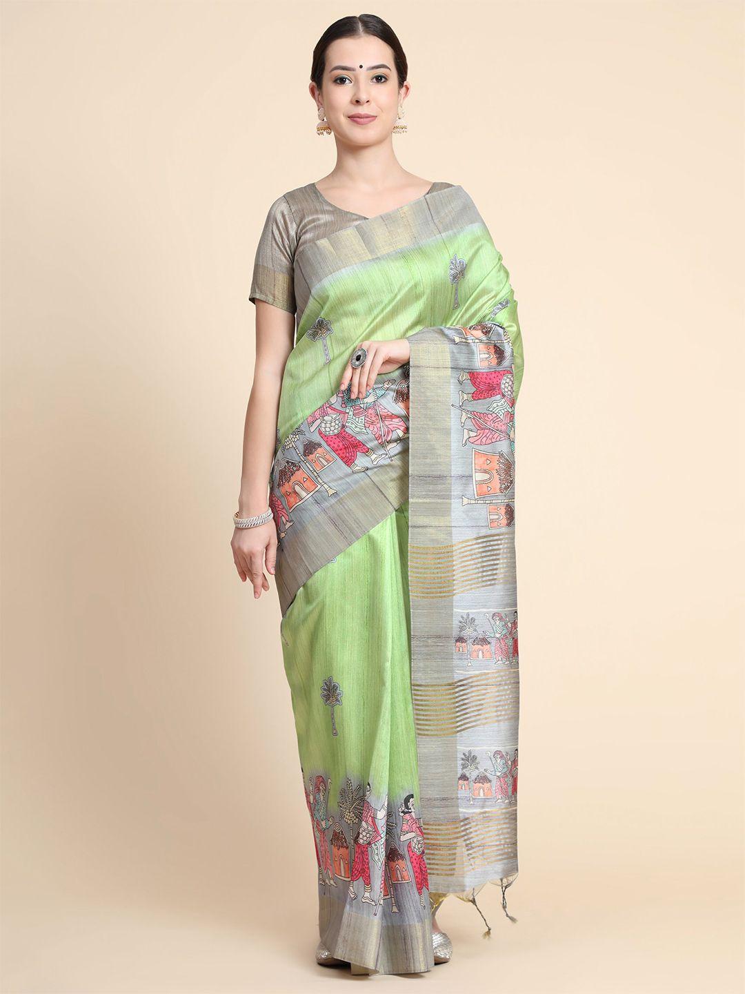 vishnu weaves ethnic motifs zari silk blend tussar saree with blouse piece
