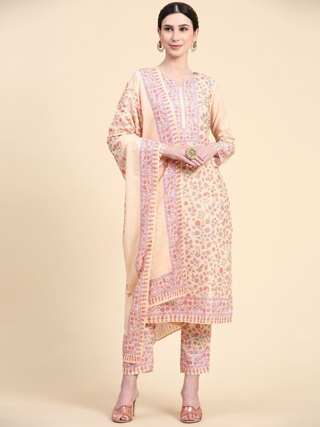 vishnu weaves floral printed kurta with trousers & dupatta