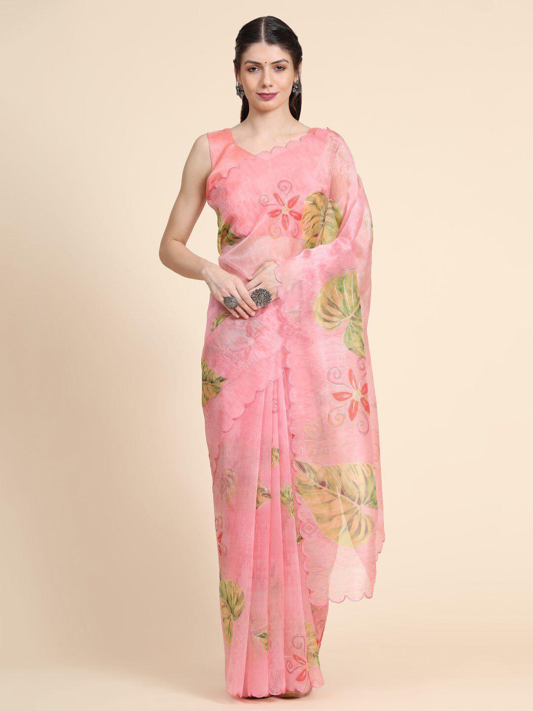 vishnu weaves floral printed organza banarasi saree