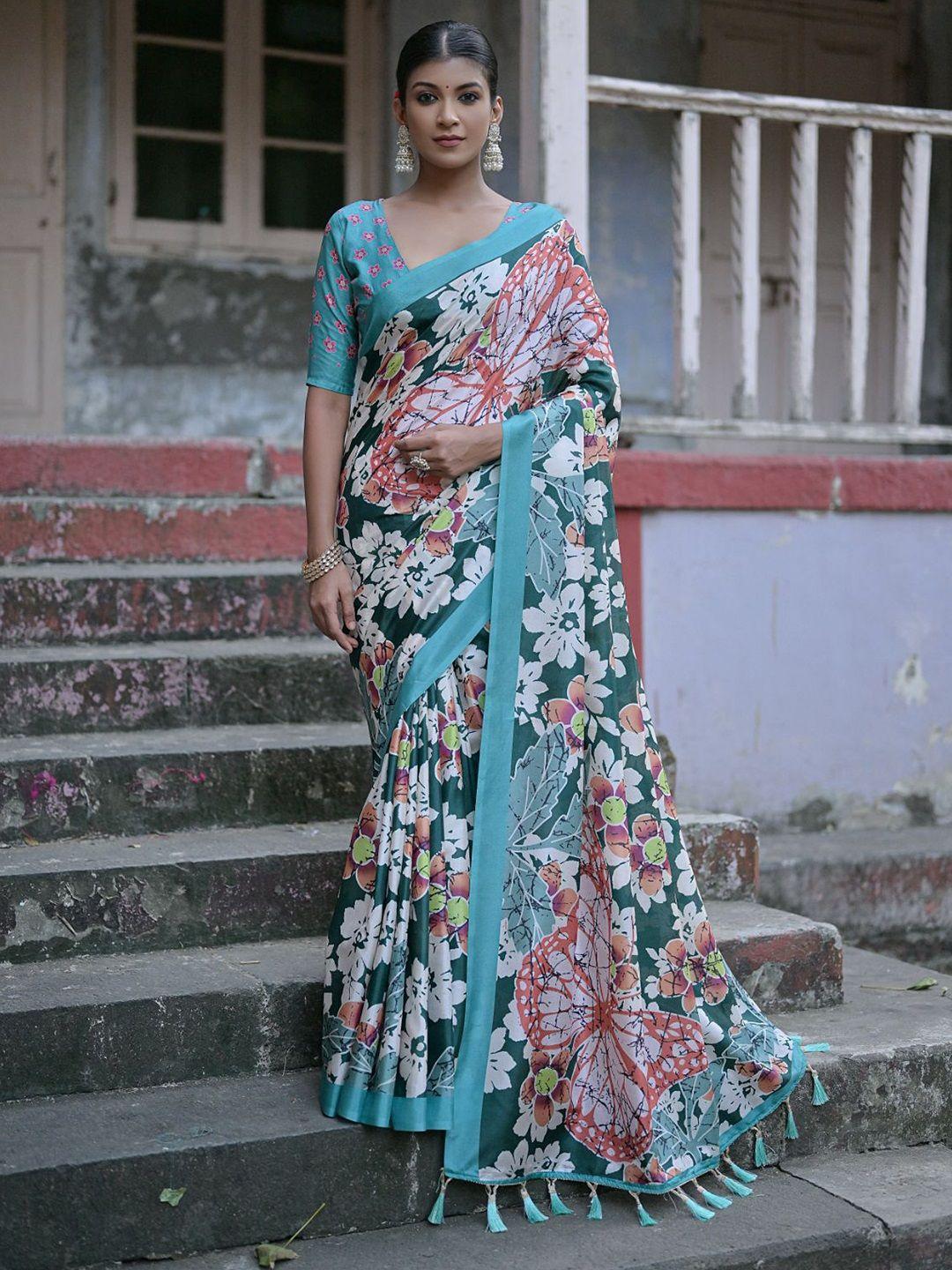 vishnu weaves floral printed silk cotton jamdani saree