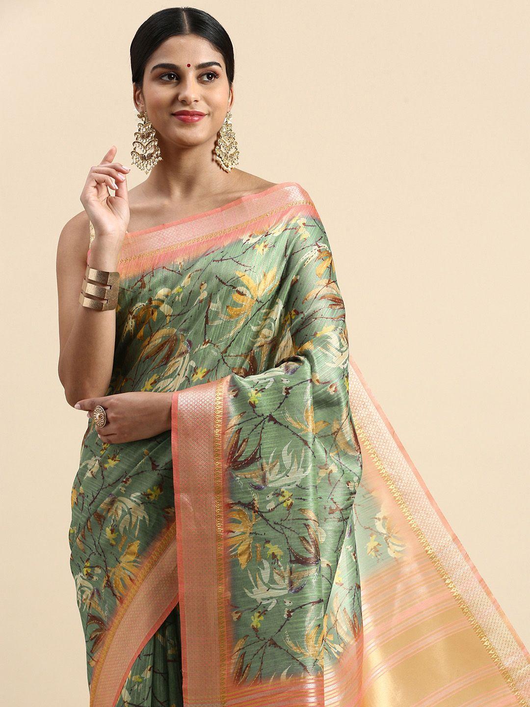 vishnu weaves floral zari jute silk tussar saree