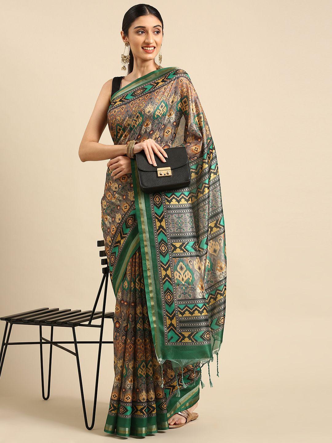 vishnu weaves green & beige ethnic motifs printed