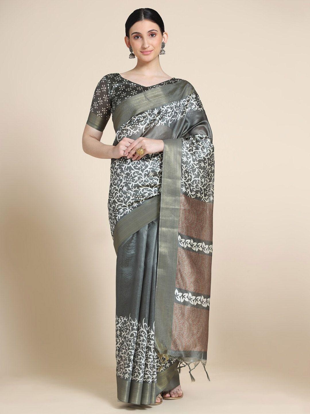 vishnu weaves green & white batik silk blend tussar saree