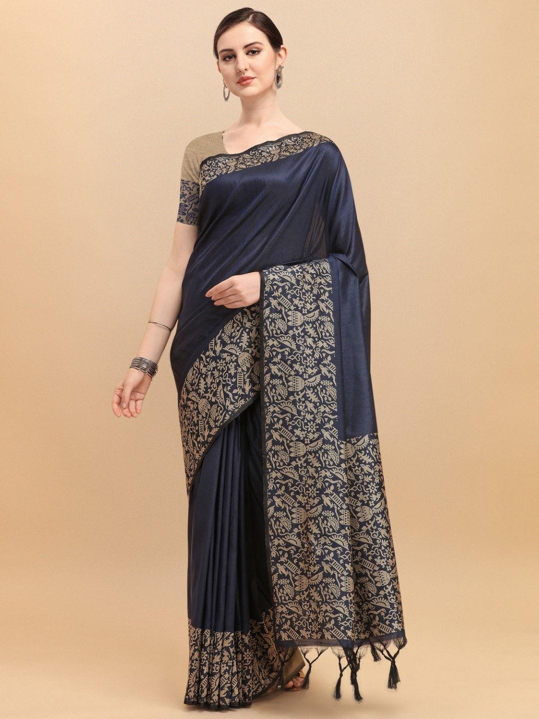 vishnu weaves kalamkari border bhagalpuri saree