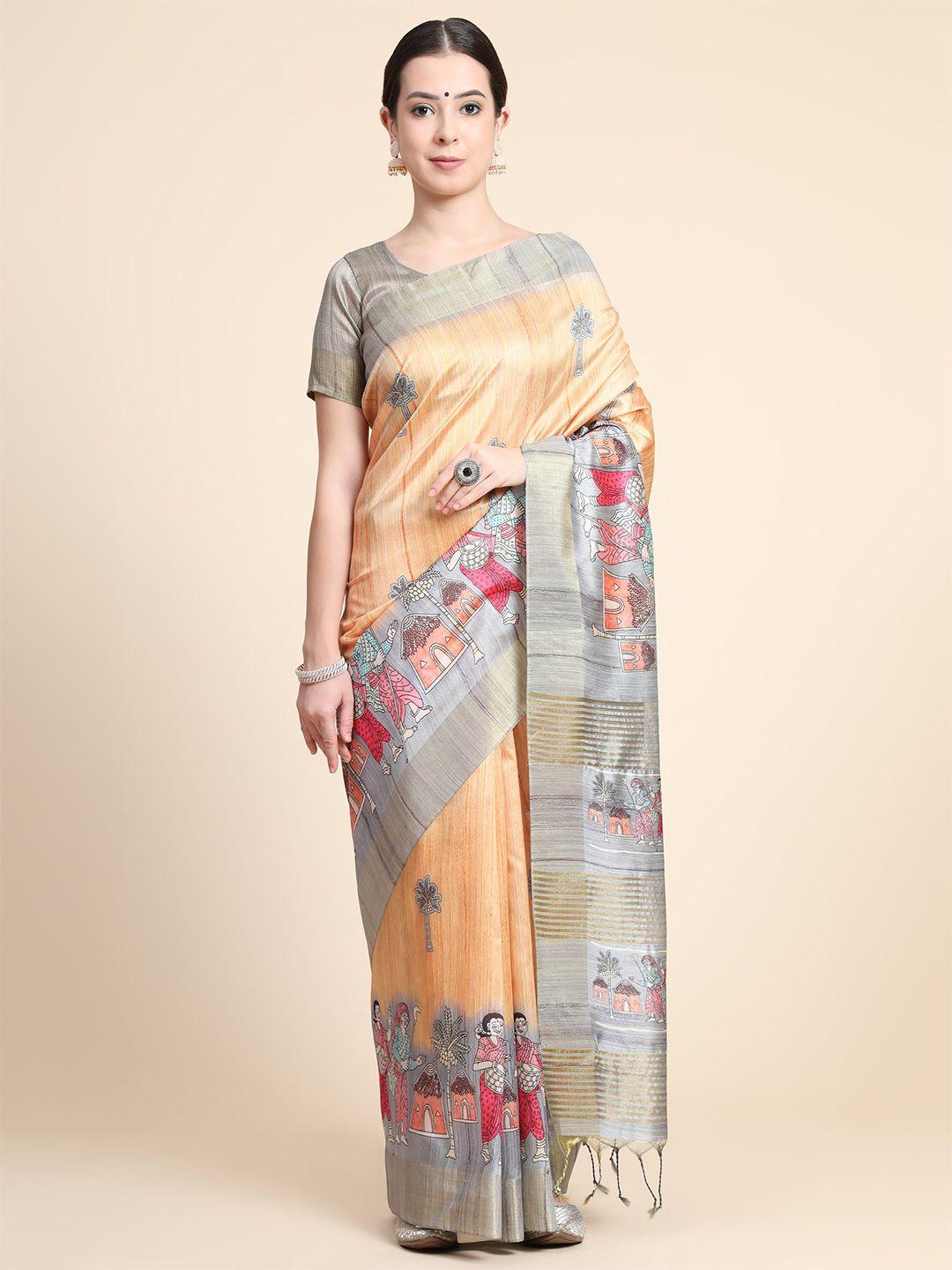 vishnu weaves kalamkari printed zari tussar saree