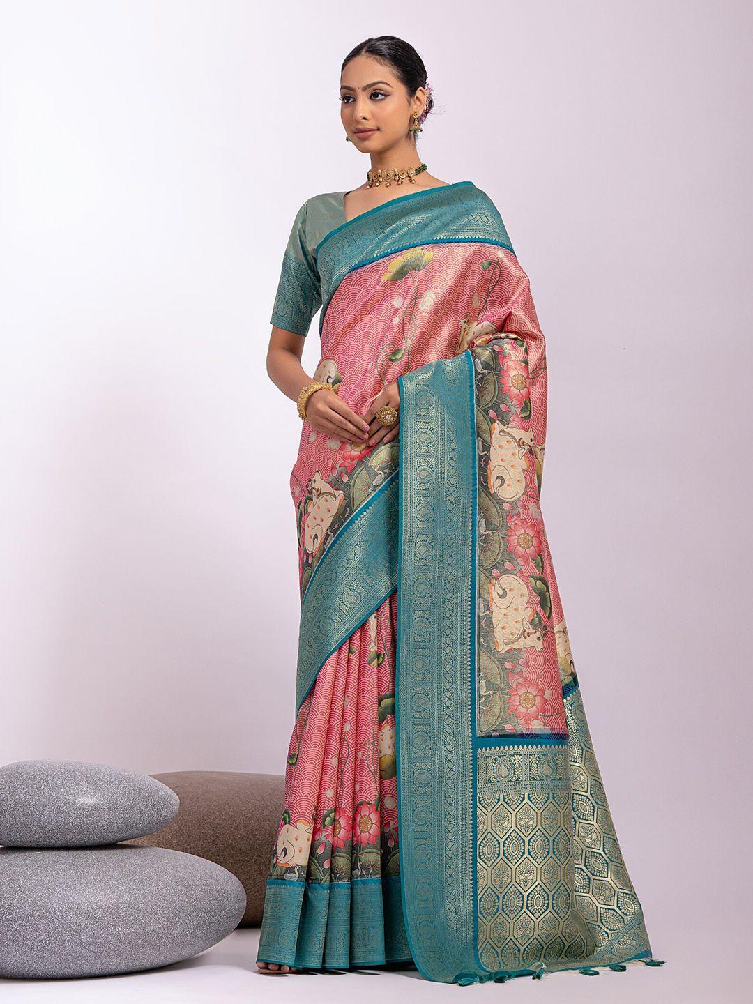 vishnu weaves kalamkari zari pure silk tussar saree