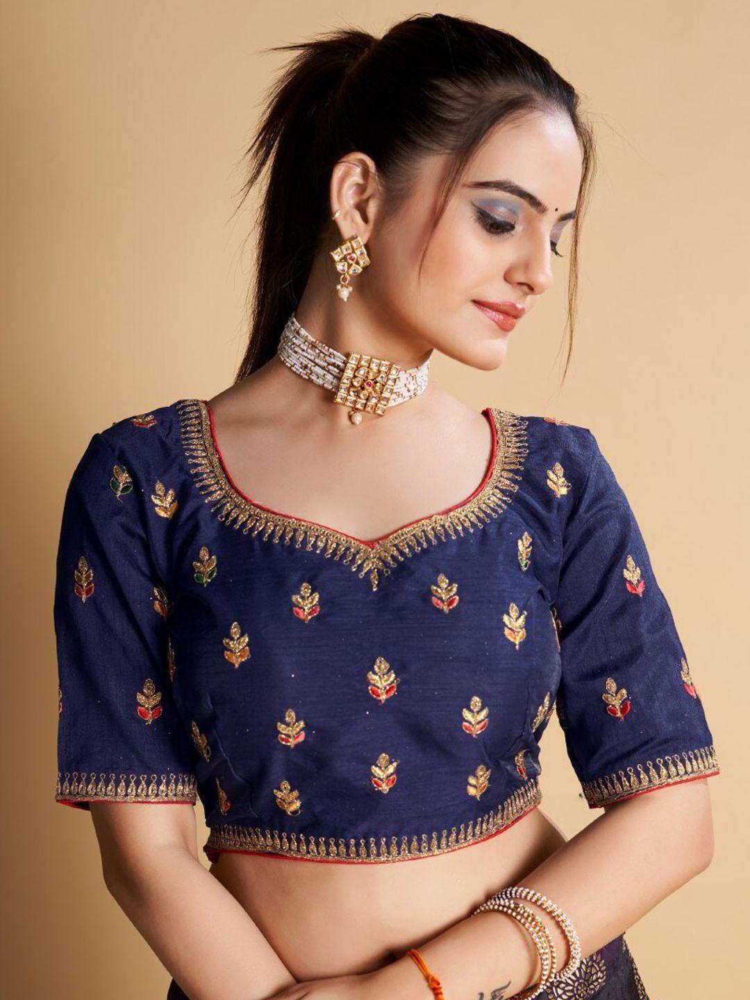 vishnu weaves leaf embroidered thread work sweetheart neck padded blouse