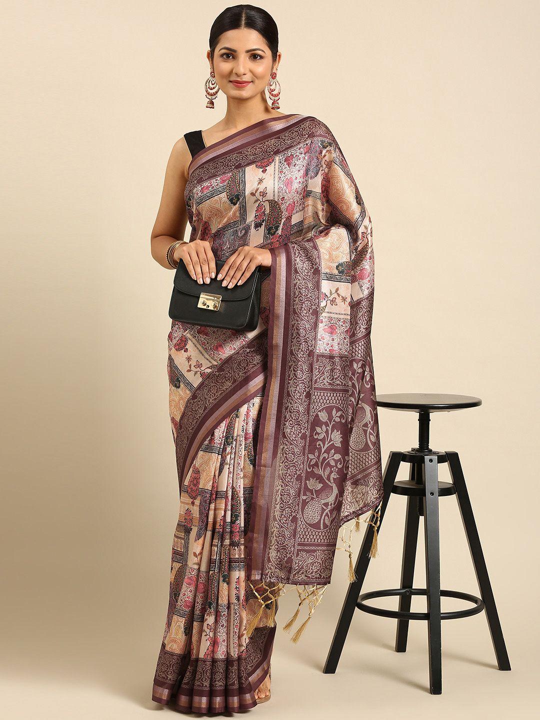 vishnu weaves multicoloured kalamkari print silk cotton tussar saree